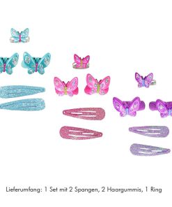 Kinderschmuck-Set „Schmetterling“ mit Ring, Haarclips & Haargummis, sortiert